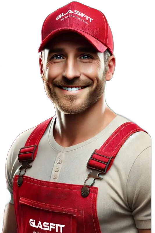 Smiling Glasfit technician in a red cap and overalls
